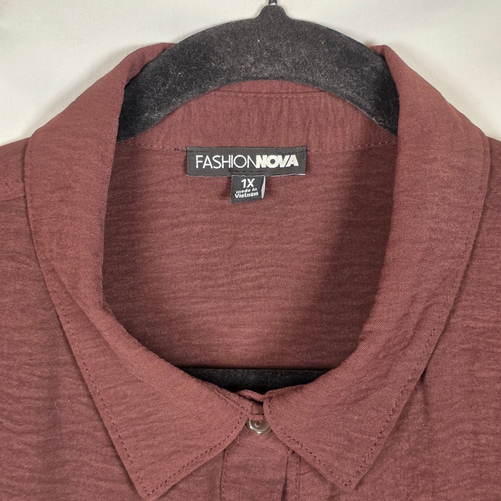 Fashion Nova Brown Textured Button Down‎ Long Sleeve Shirt 1X TT3231 SET - Picture 3 of 9
